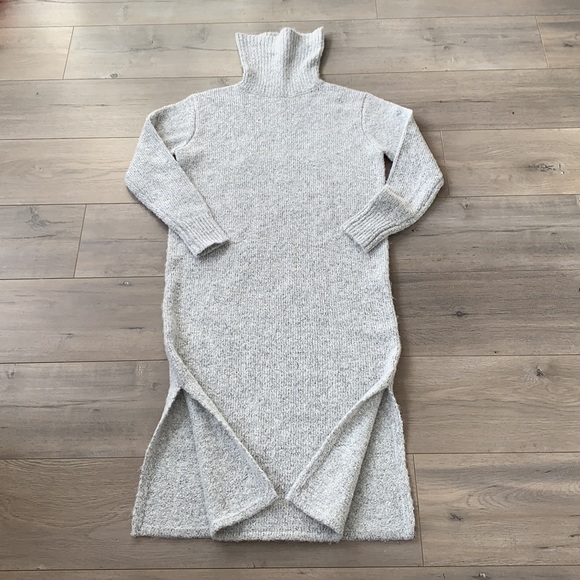 Yet Again Grey Wool Spandex Blend Long Turtleneck Sweater Dress Medium - Picture 6 of 13